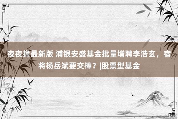 夜夜撸最新版 浦银安盛基金批量增聘李浩玄，宿将杨岳斌要交棒？|股票型基金