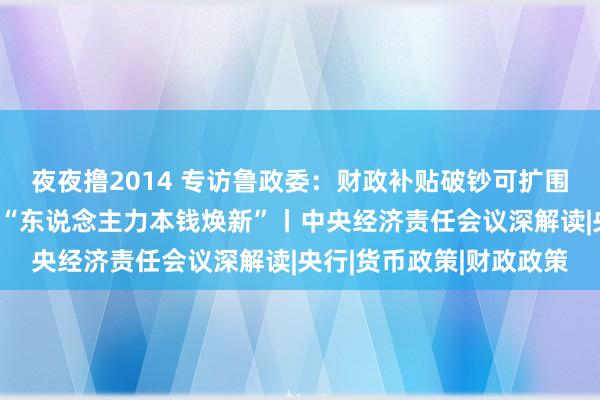 夜夜撸2014 专访鲁政委：财政补贴破钞可扩围至学习请示破钞，撑持“东说念主力本钱焕新”丨中央经济责任会议深解读|央行|货币政策|财政政策